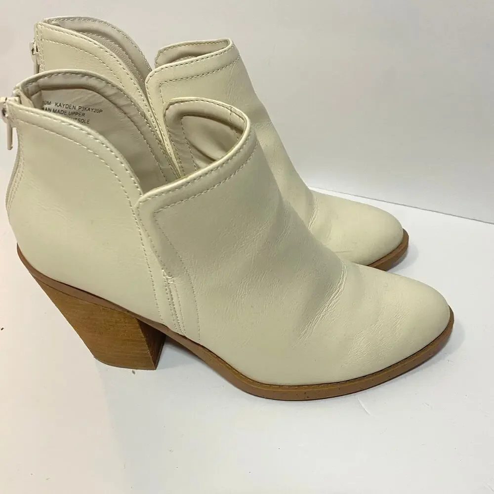 Joie Kayden Off White Cream Faux Leather Heeled Ankle Boots Block Heel Sz 10
